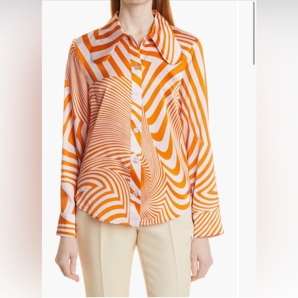 NWOT BaumundPferdgarten Mara Mix Swirl Stripe Stretch Silk Blouse Size34/M  $299